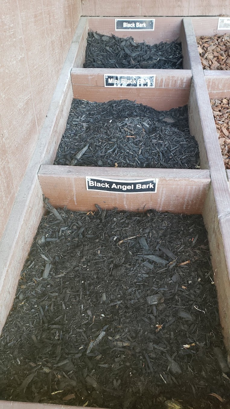 Black bark mulch and landscaping materials